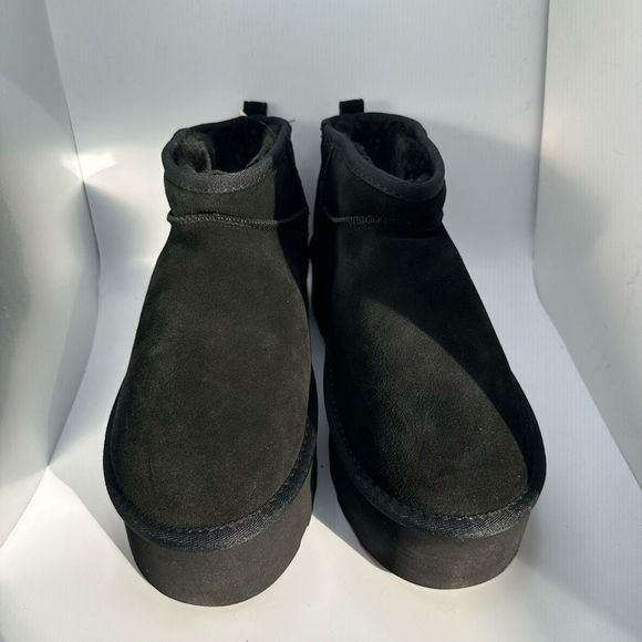 CUSHIONAIRE Women's Genuine Suede pull on platform boot +Memory Foam 12 BLACK - Picture 2 of 7